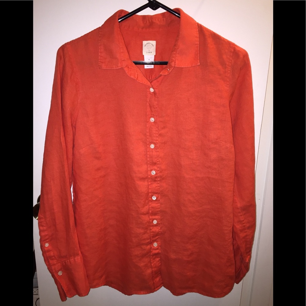 J. Crew Orange Linen Perfect Shirt